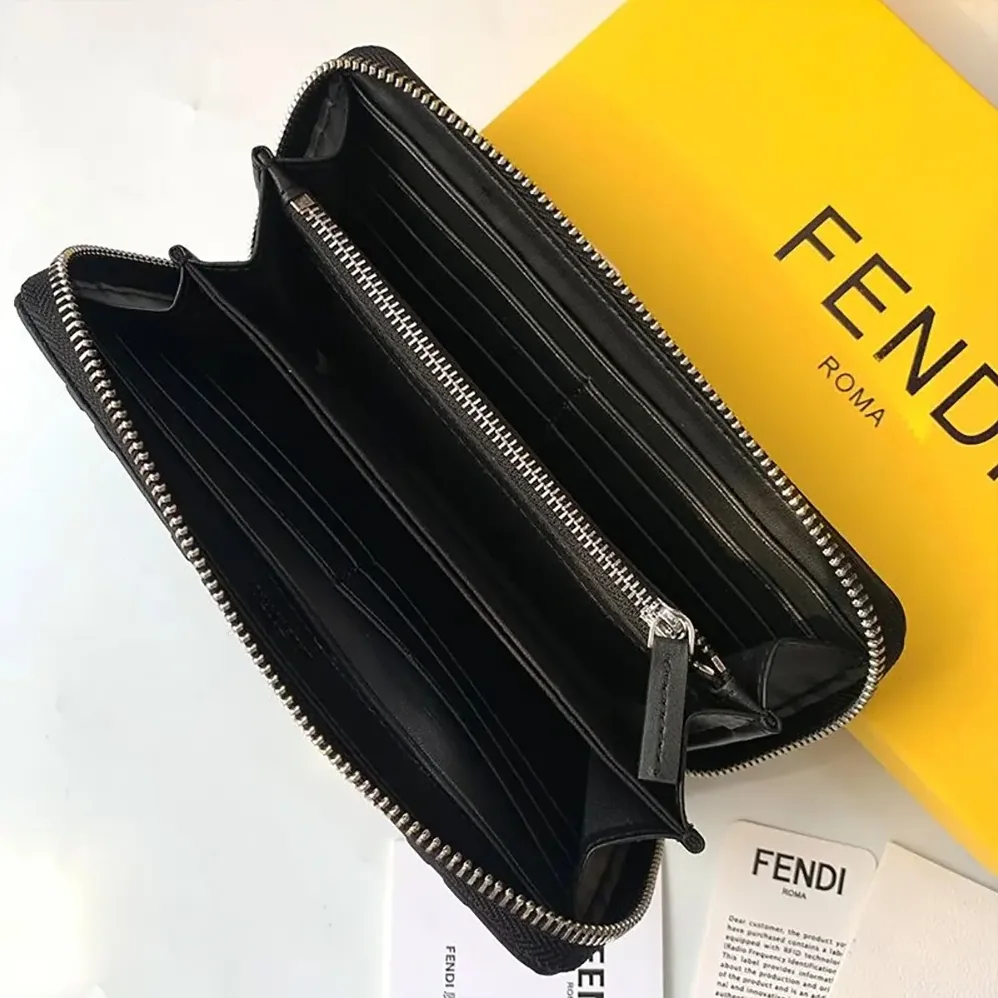 Fendi Zip Around Wallet in FF Motif Nappa Leather Black for Men Fendi Zip Around Wallet in FF Motif Nappa Leather Black for Men