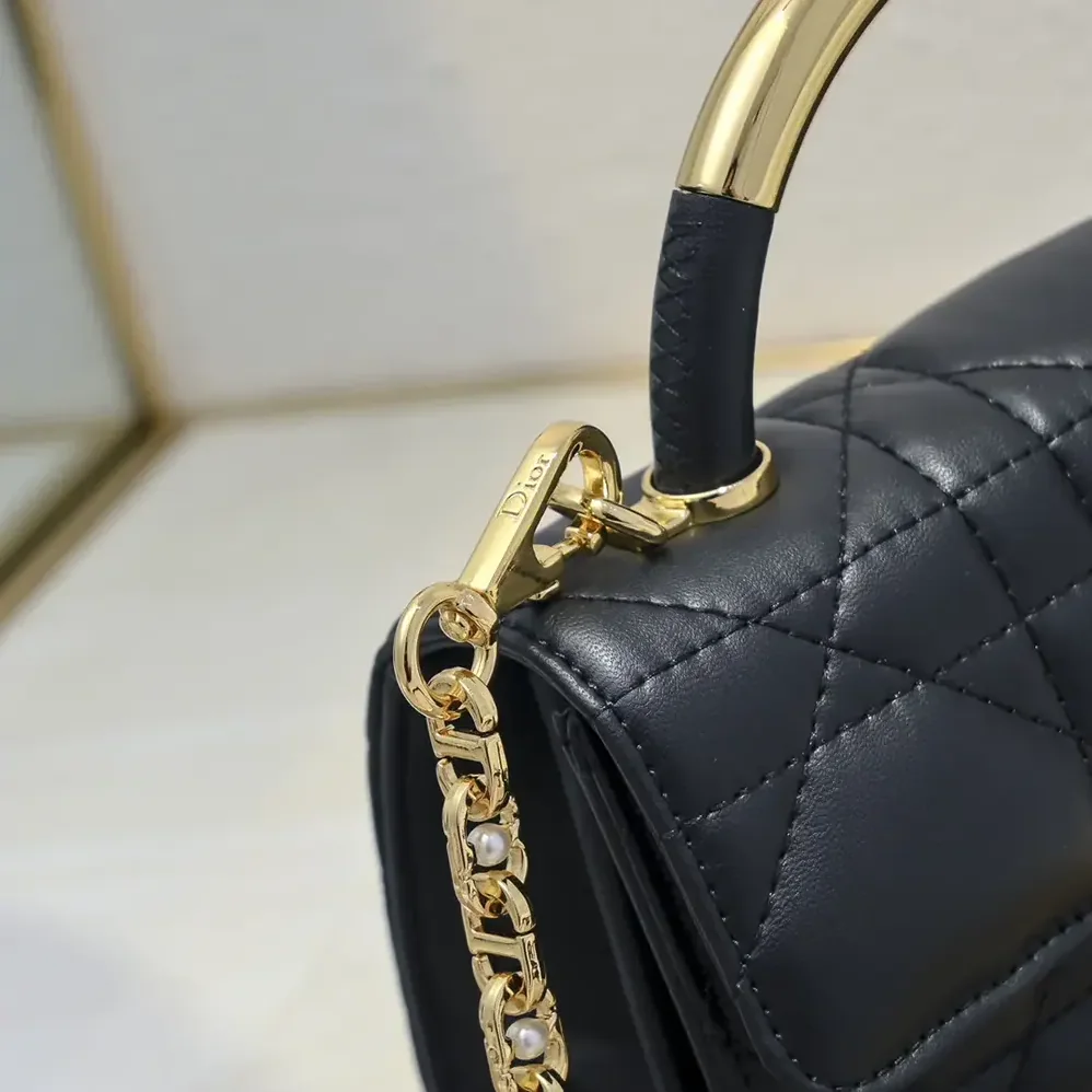 Dior Mini Dior Ange Bag Black Macrocannage Calfskin for Women