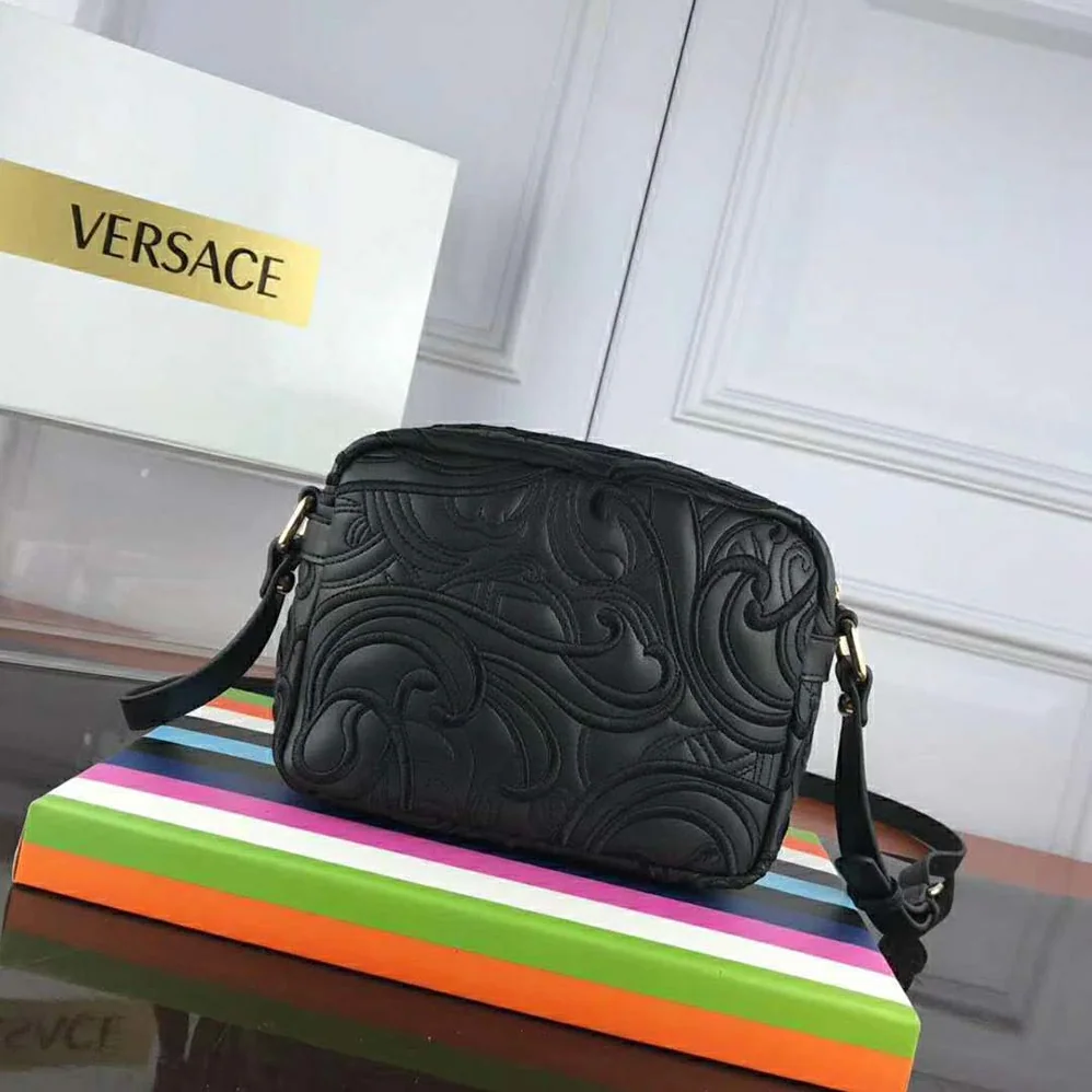 Versace Embroidered Baroque Shoulder Bag for Women in Black Versace Embroidered Baroque Shoulder Bag for Women in Black