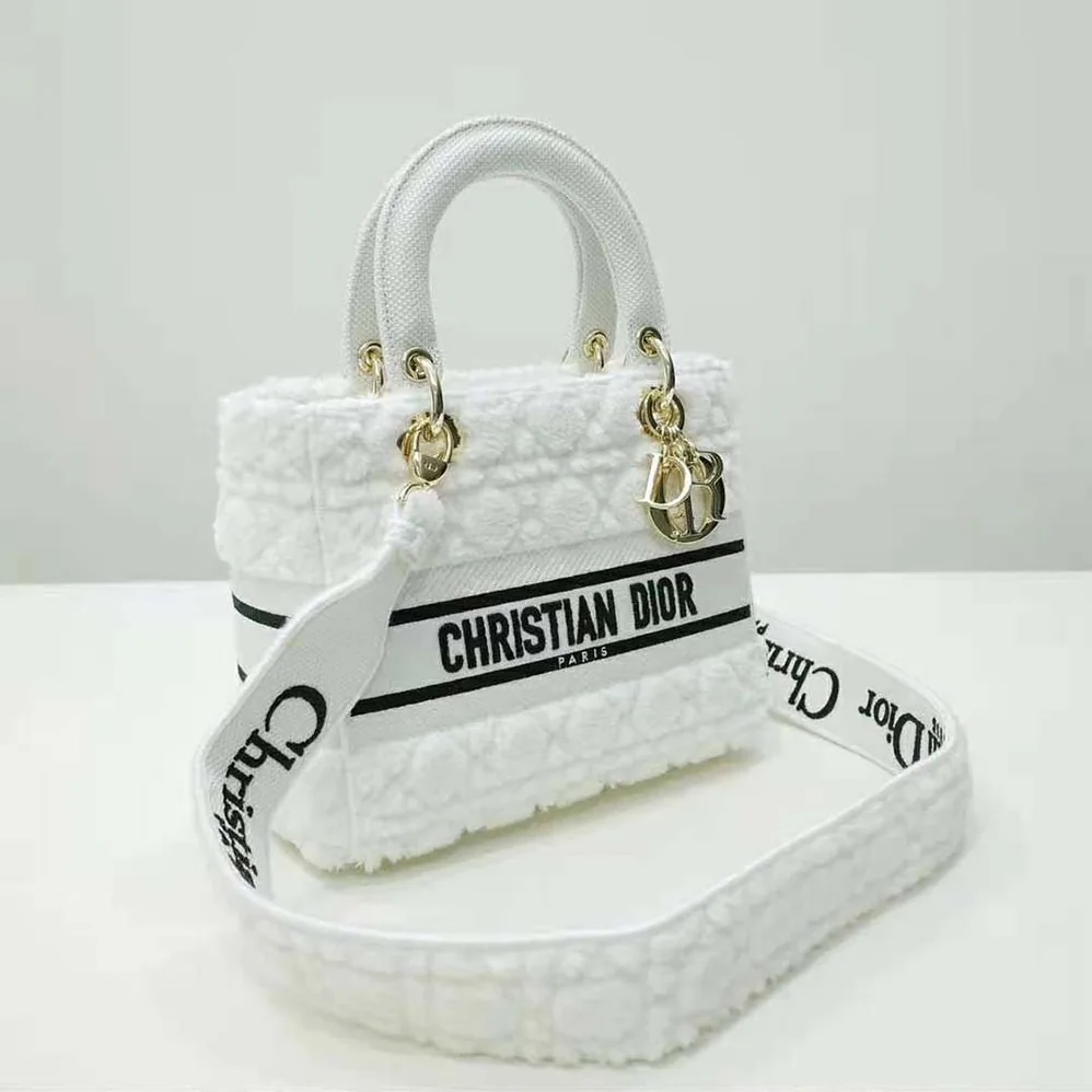 Dior Medium Lady D-lite Bag Latte Cannage Shearling for Women
