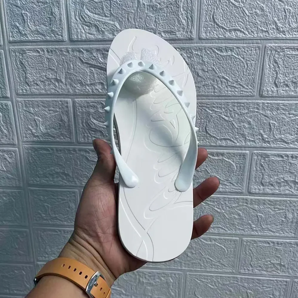 Christian Louboutin Loubi Donna Spike Red Sole Flip Flops for Men in White