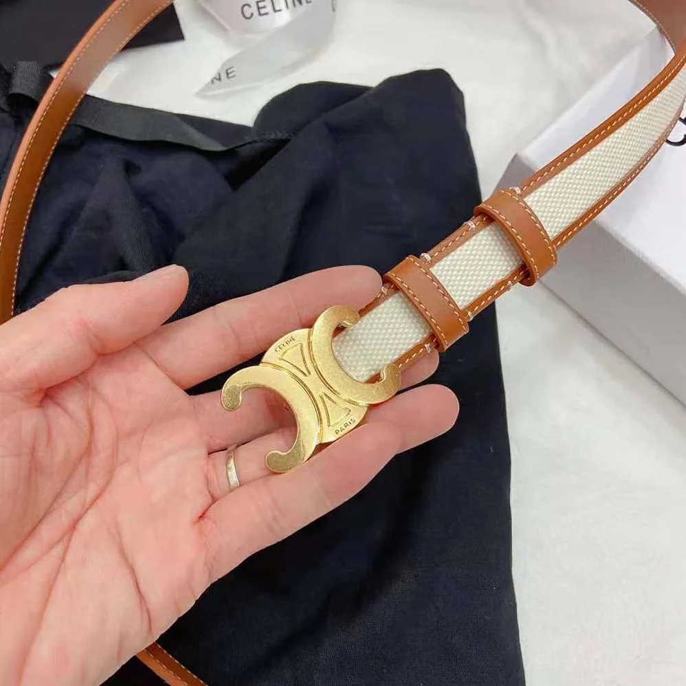 Celine Medium Triomphe Belt in Textile and Calfskin for Women Celine Medium Triomphe Belt in Textile and Calfskin for Women