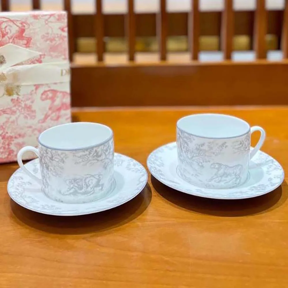 Dior Teacup Saucer Gray Toile De Jouy for Unisex Dior Teacup Saucer Gray Toile De Jouy for Unisex