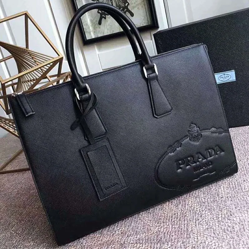 Prada Saffiano Leather Tote for Men in Black Prada Saffiano Leather Tote for Men in Black