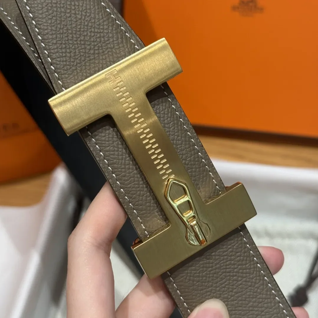 Hermès H-Zip Reversible Belt Taupe & Black