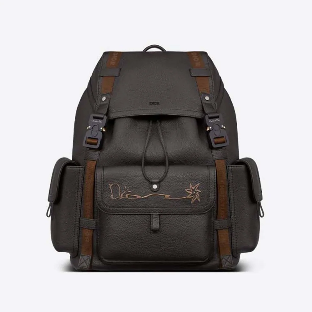 Dior Hit the Road Cactus Jack Dior Backpack Black Grained Calfskin with Embroidered Signature for Men Dior Hit the Road Cactus Jack Dior Backpack Black Grained Calfskin with Embroidered Signature for Men