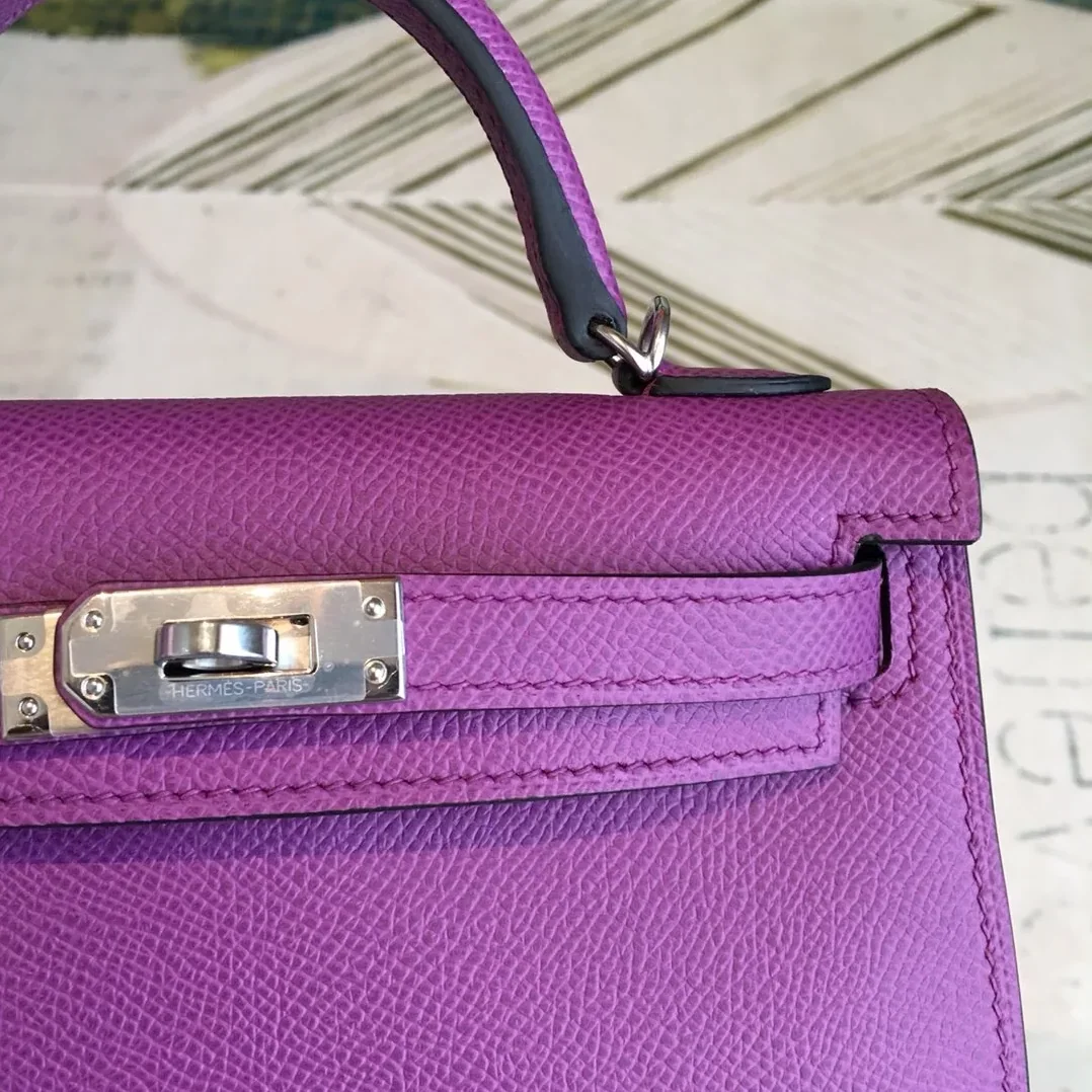 Hermes Mini Kelly Violet Silver Toned Hardware / Hermes Mini Kelly Violet Silver Toned Hardware /