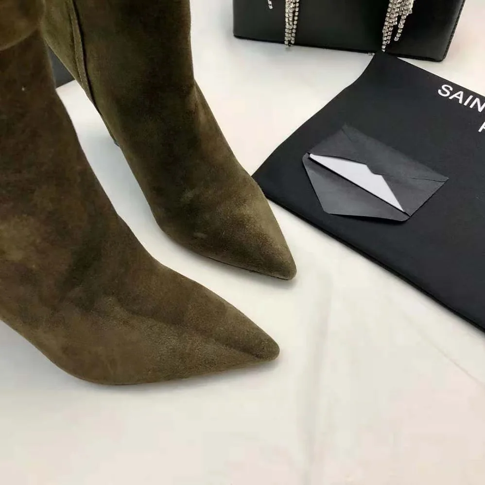Saint Laurent YSL Niki Booties in Suede and Silver for Women in Tone Monogram Saint Laurent YSL Niki Booties in Suede and Silver for Women in Tone Monogram