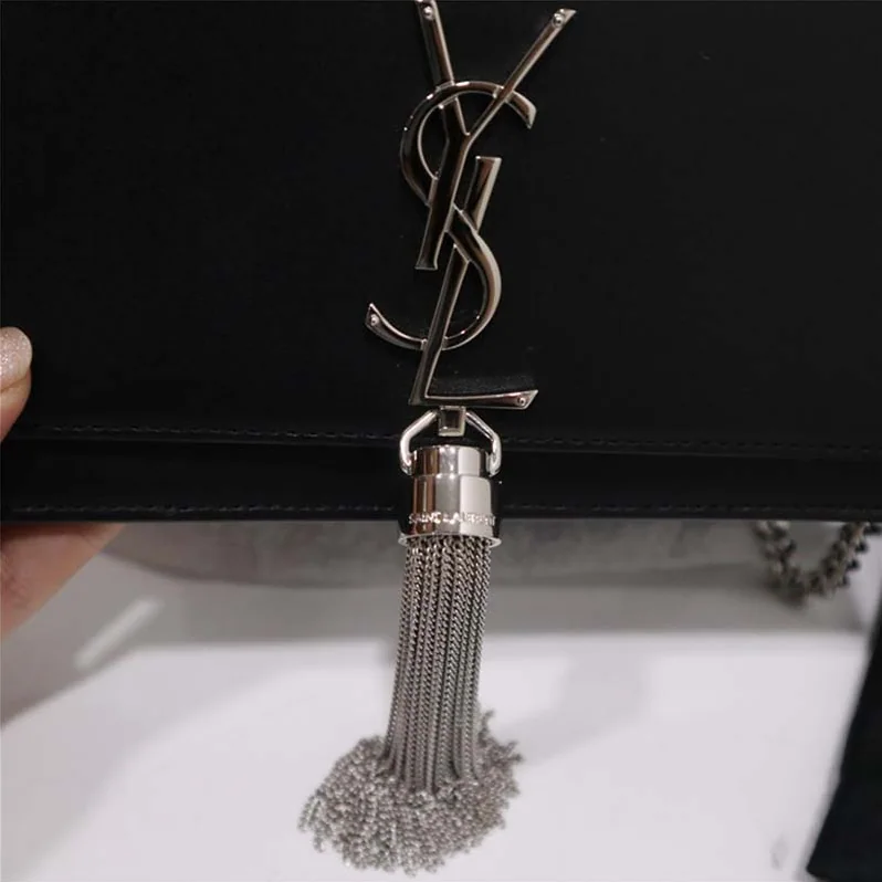 Saint Laurent YSL Kate Chain Tassel Bag Black Textured for Women
