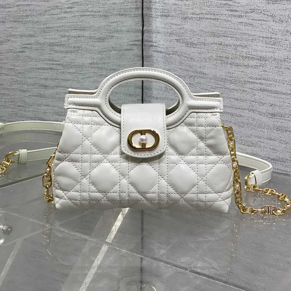 Dior Dior Jolie Top Handle Mini Bag Latte Cannage Lambskin for Women
