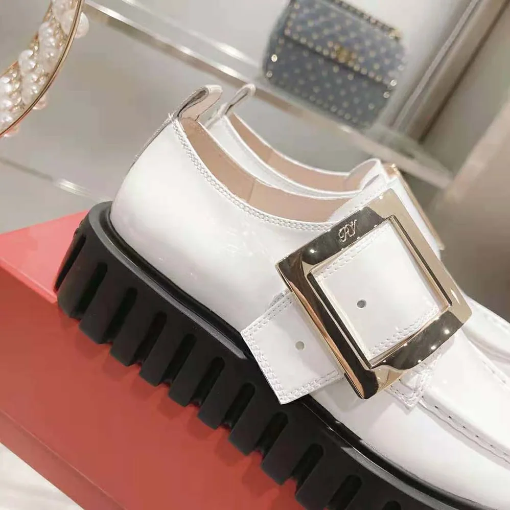 Roger Vivier Viv' Go-Thick Metal Buckle Loafers in Patent Leather for Women in White Roger Vivier Viv' Go-Thick Metal Buckle Loafers in Patent Leather for Women in White