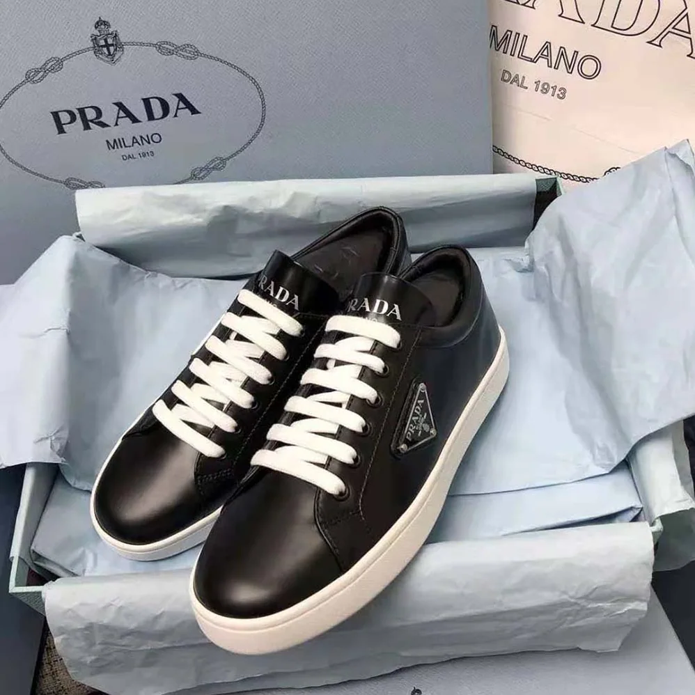 Prada Brushed Leather Sneakers for Men in Black