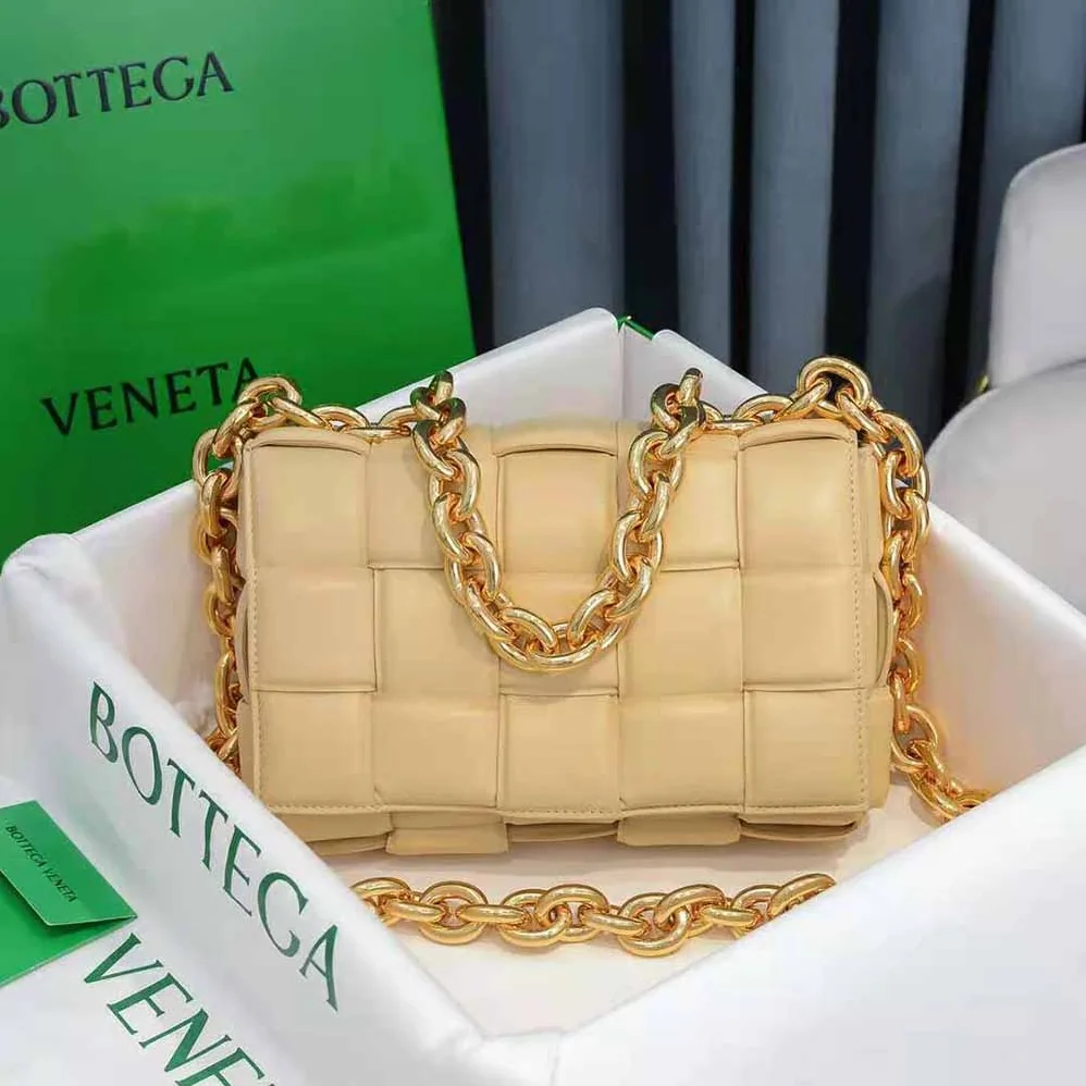 Bottega Veneta Chain Cassette Padded Intrecciato Leather Crossbody Bag for Women in Gold Bottega Veneta Chain Cassette Padded Intrecciato Leather Crossbody Bag for Women in Gold