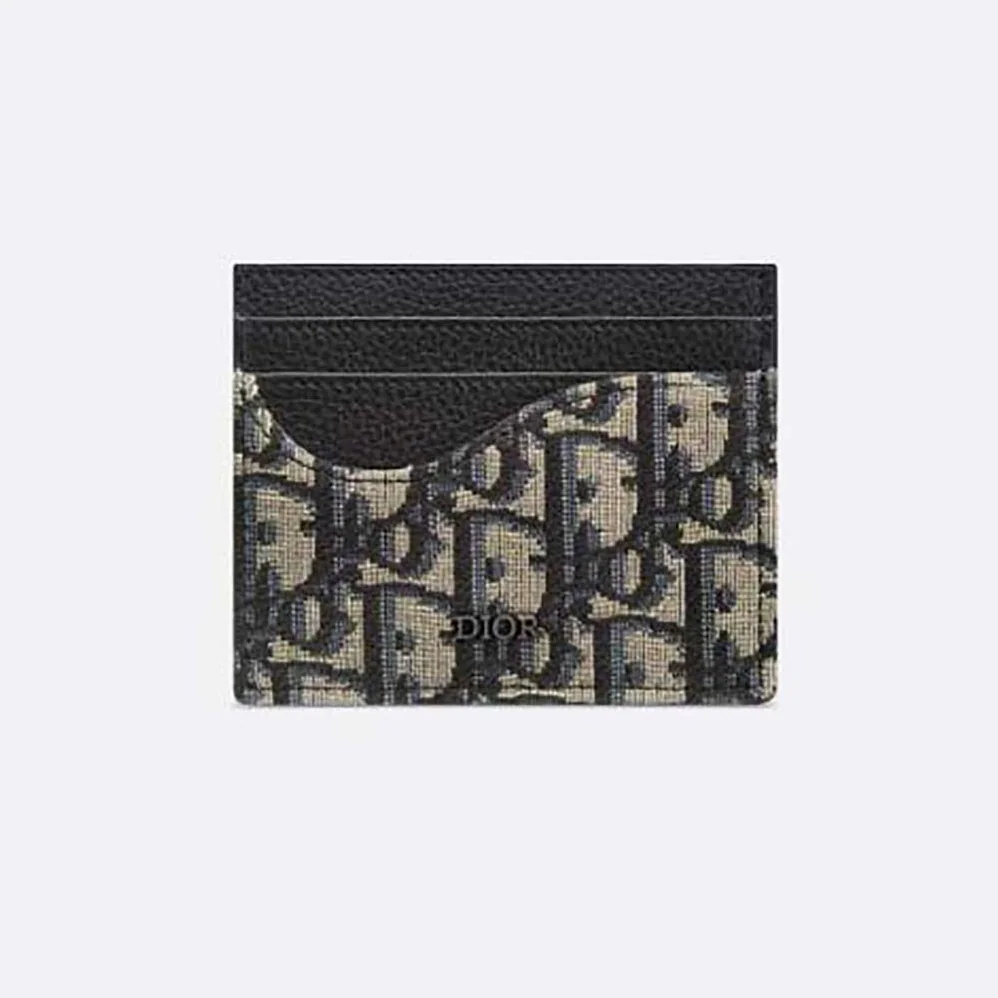 Dior Saddle Card Holder Black Grained Calfskin and Beige and Black Dior Oblique Jacquard for Men Dior Saddle Card Holder Black Grained Calfskin and Beige and Black Dior Oblique Jacquard for Men
