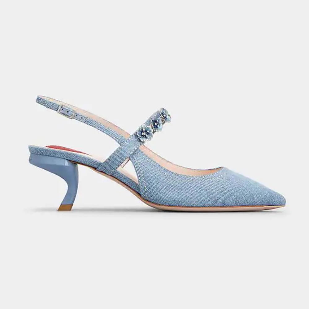 Roger Vivier Virgule Flower Slingback Pumps in Denim for Women