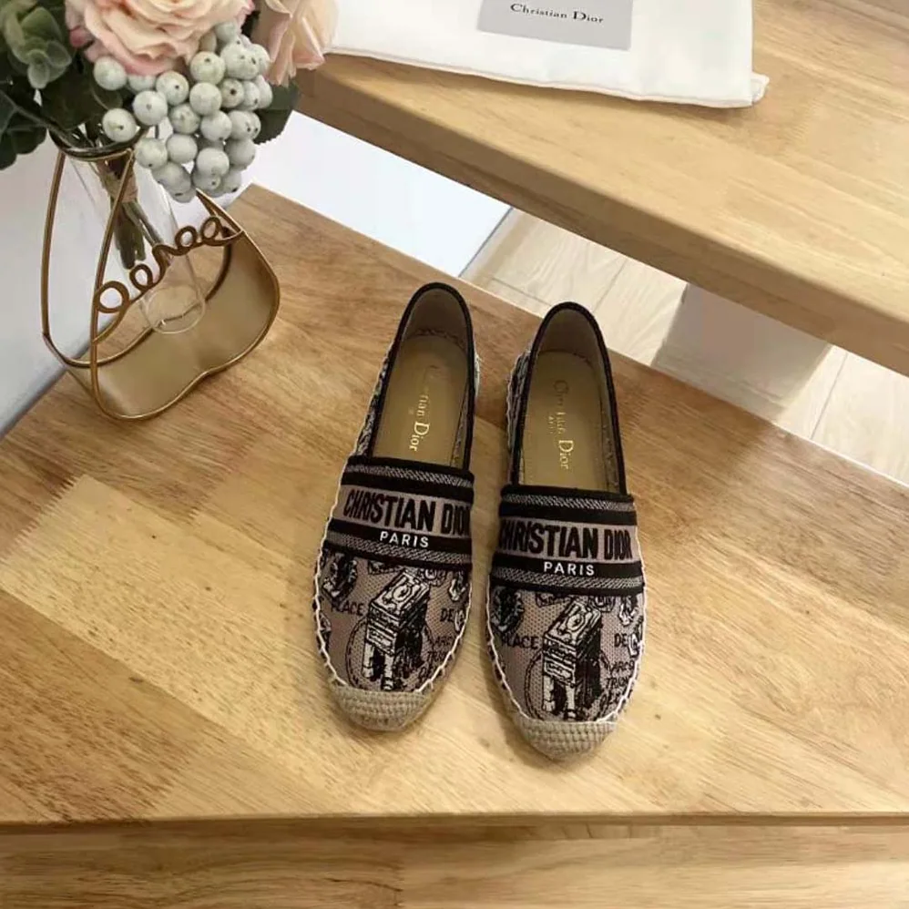 Dior Granville Espadrille Beige and Black Cotton Embroidered with Plan de Paris Motif for Women Dior Granville Espadrille Beige and Black Cotton Embroidered with Plan de Paris Motif for Women