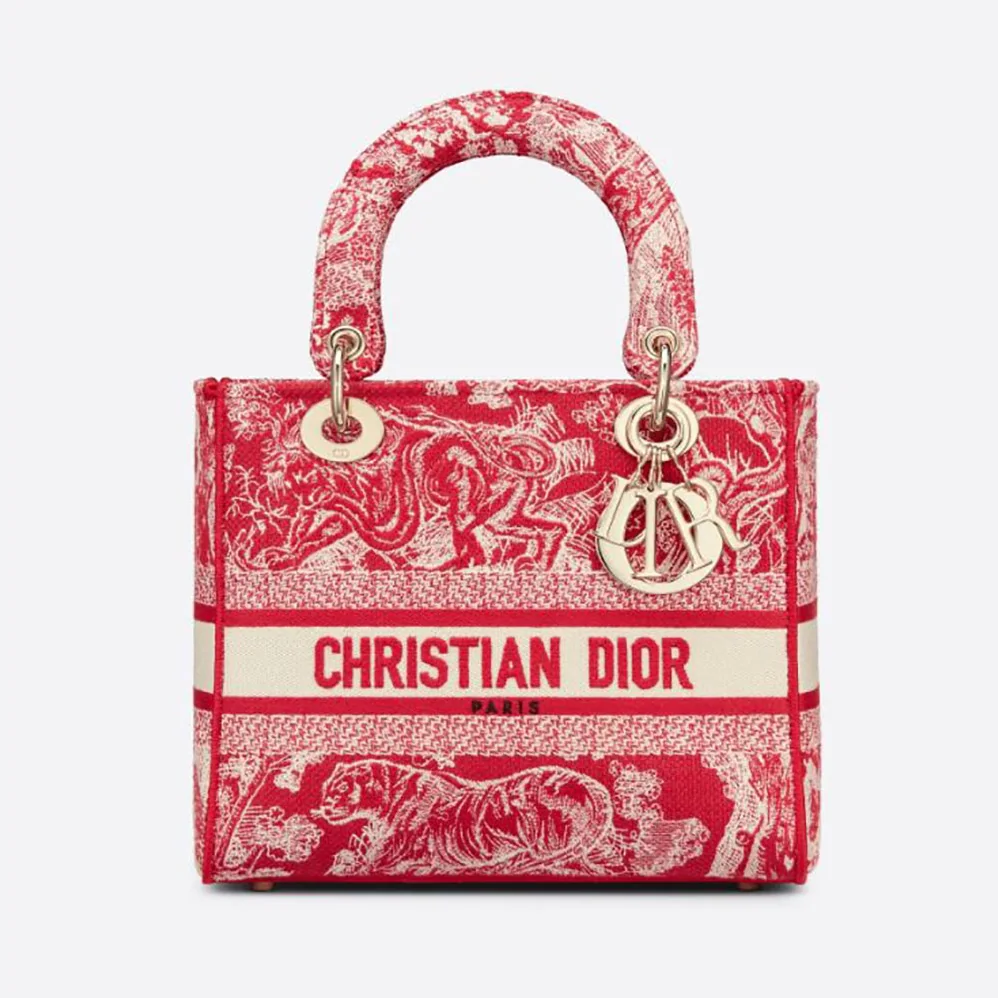Dior Medium Lady D-Lite Bag Raspberry Toile de Jouy Reverse Embroidery for Women Dior Medium Lady D-Lite Bag Raspberry Toile de Jouy Reverse Embroidery for Women