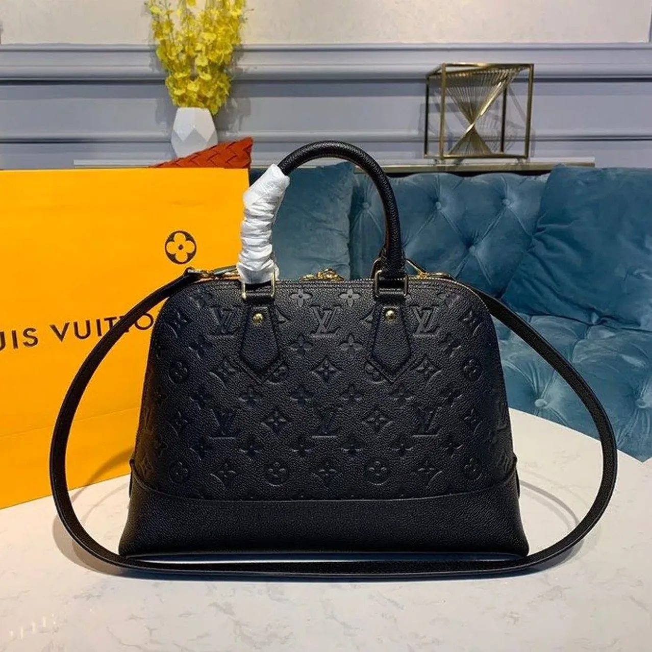 Louis Vuitton Neo Alma Top Handle Bag / Monogram Empreinte Black Canvas Gold Hardware