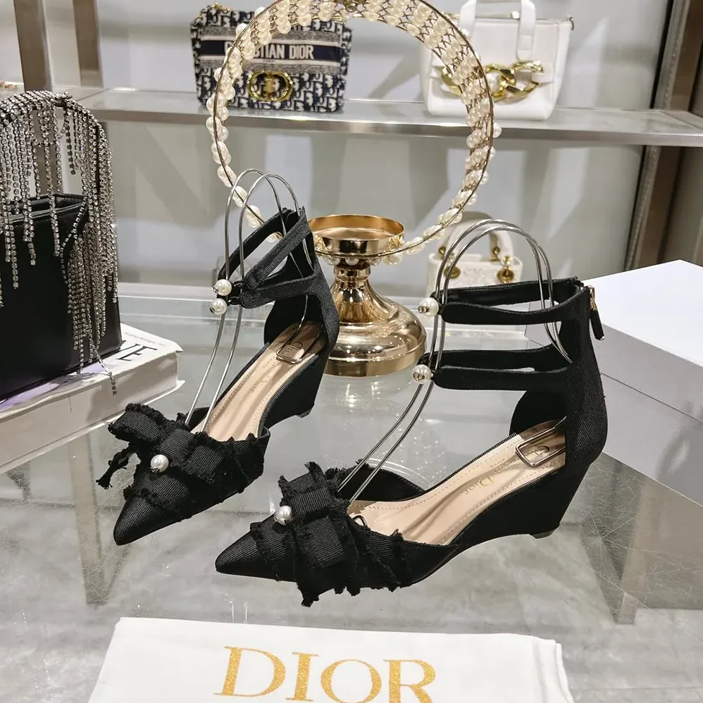 Dior Adiorable Wedge Pump Black Fringed Grosgrain for Women Dior Adiorable Wedge Pump Black Fringed Grosgrain for Women