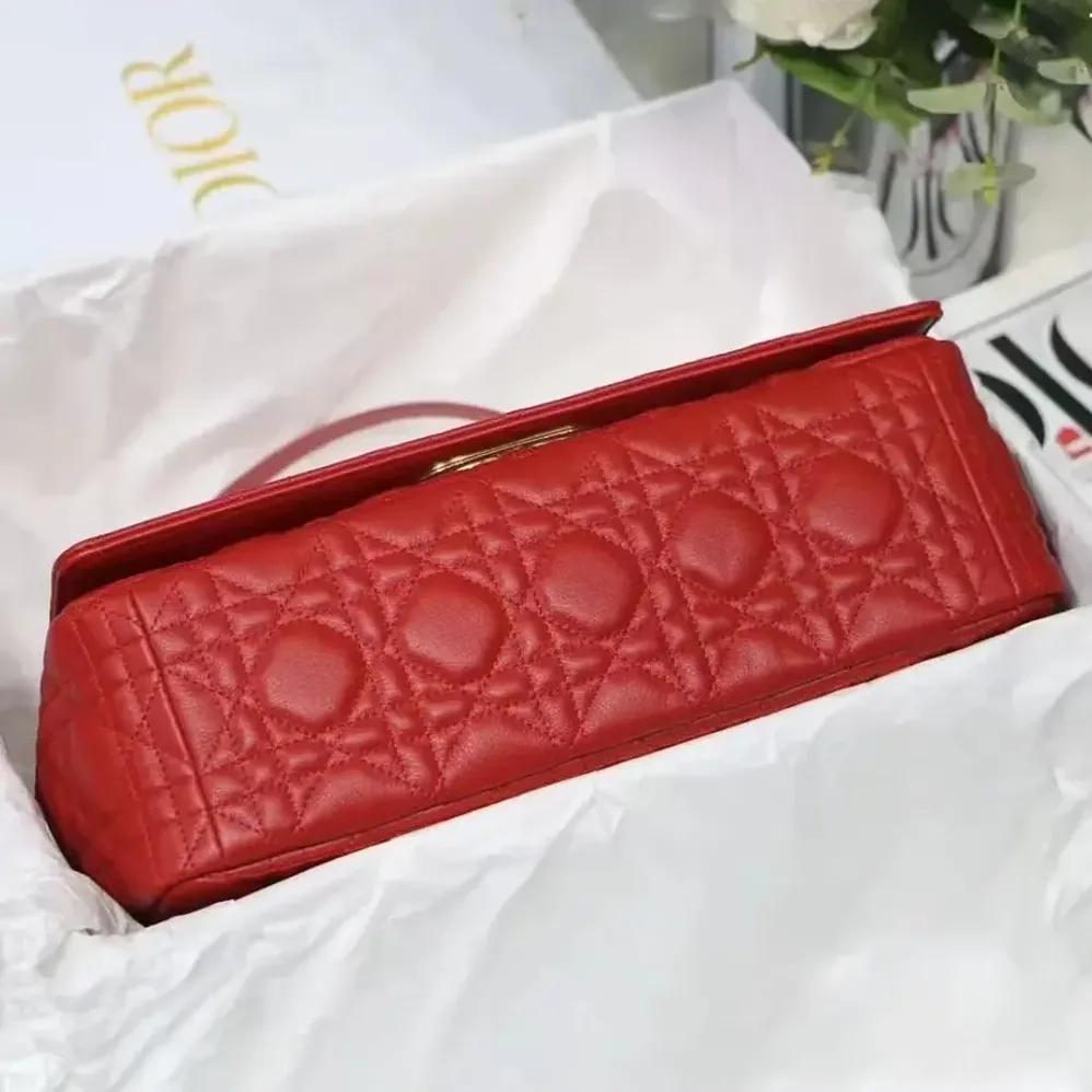 Dior Large Dior Caro Bag Red Soft Cannage Calfskin for Women Dior Large Dior Caro Bag Red Soft Cannage Calfskin for Women