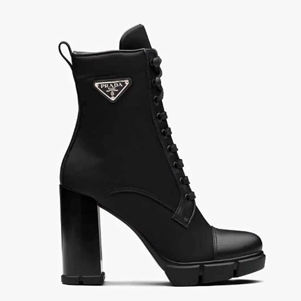 Prada Brushed Leather and Nylon Booties for Women in Black Prada Brushed Leather and Nylon Booties for Women in Black