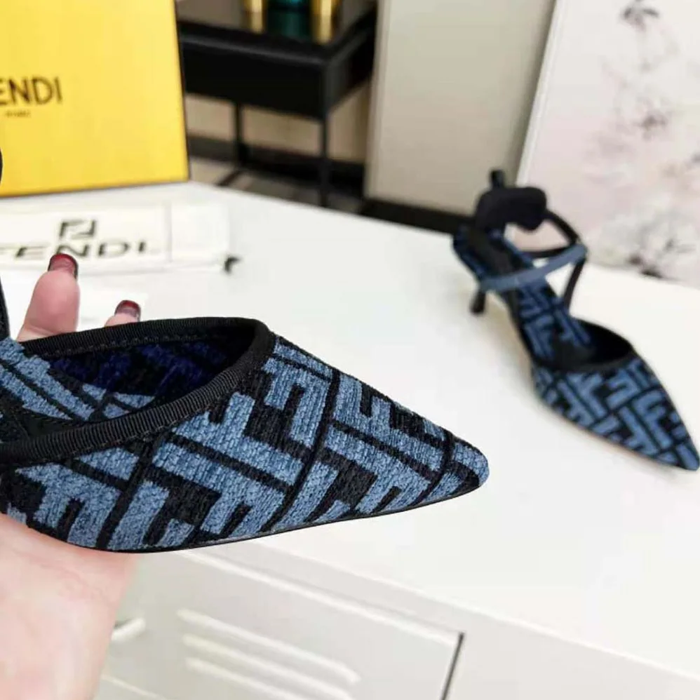 Fendi Colibrì Lite Medium-Heel Blue FF Chenille Slingbacks for Women Fendi Colibrì Lite Medium-Heel Blue FF Chenille Slingbacks for Women