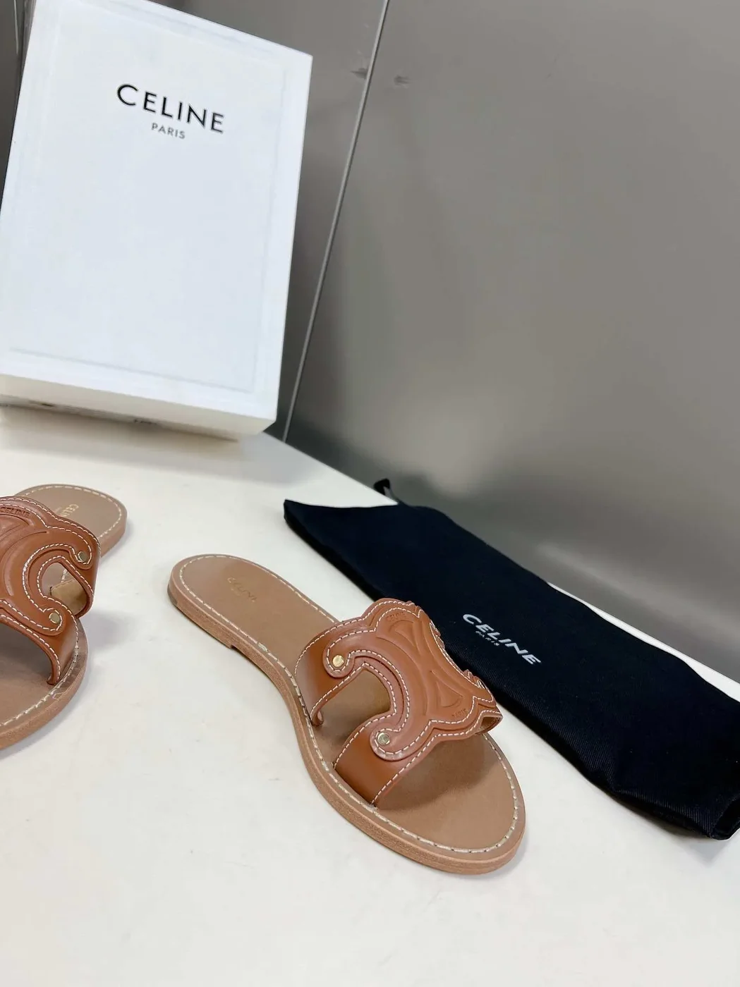 Celine Triomphe Mule Brown .04LU Celine Triomphe Mule Brown .04LU
