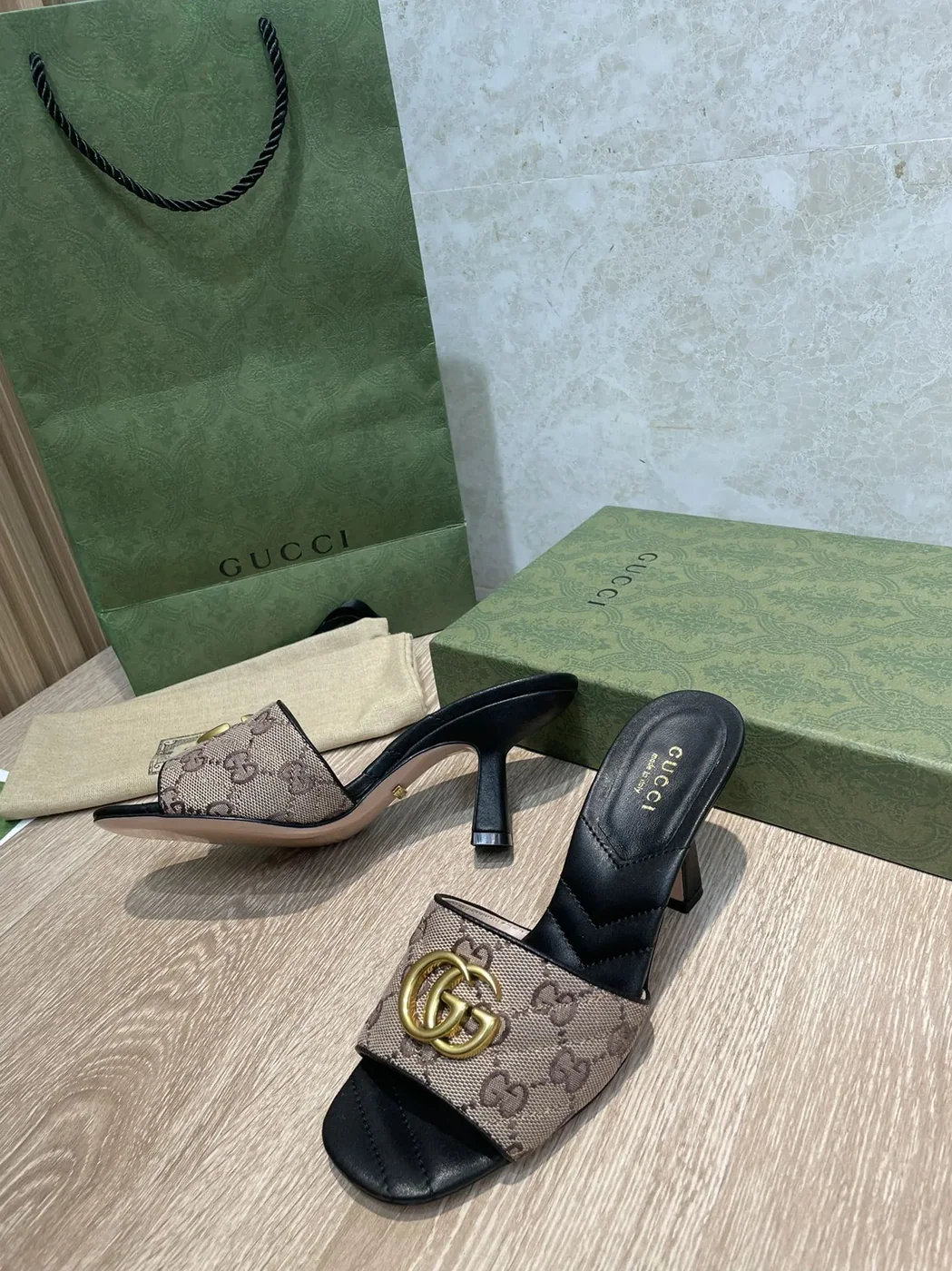 Gucci Double G Slide Sandal Chevron Matelasse Black GG Gucci Double G Slide Sandal Chevron Matelasse Black GG