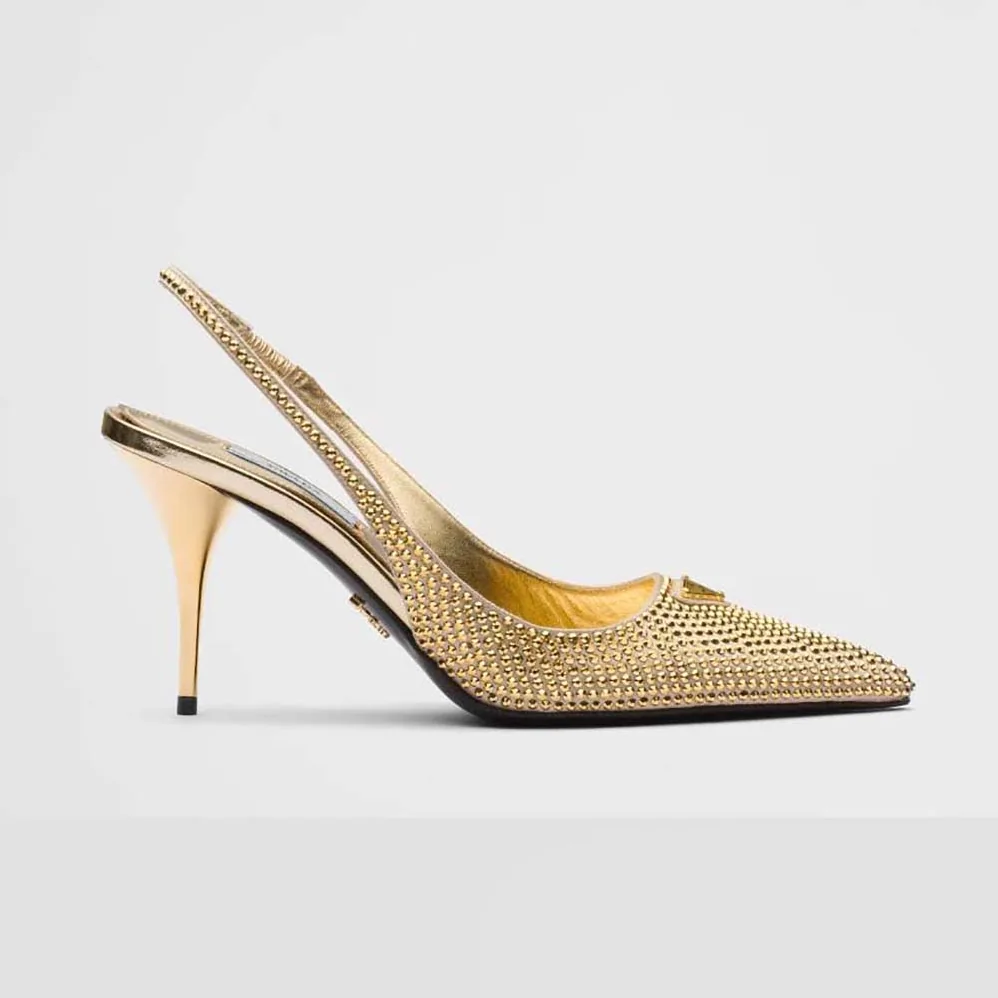 Prada Satin Slingbacks with Crystals for Women in Gold