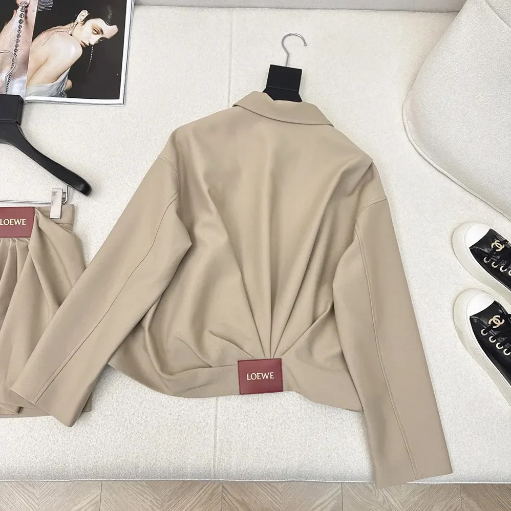 Loewe Draped Jacket in Cotton and Silk for Women in Khaki Brown Loewe Draped Jacket in Cotton and Silk for Women in Khaki Brown