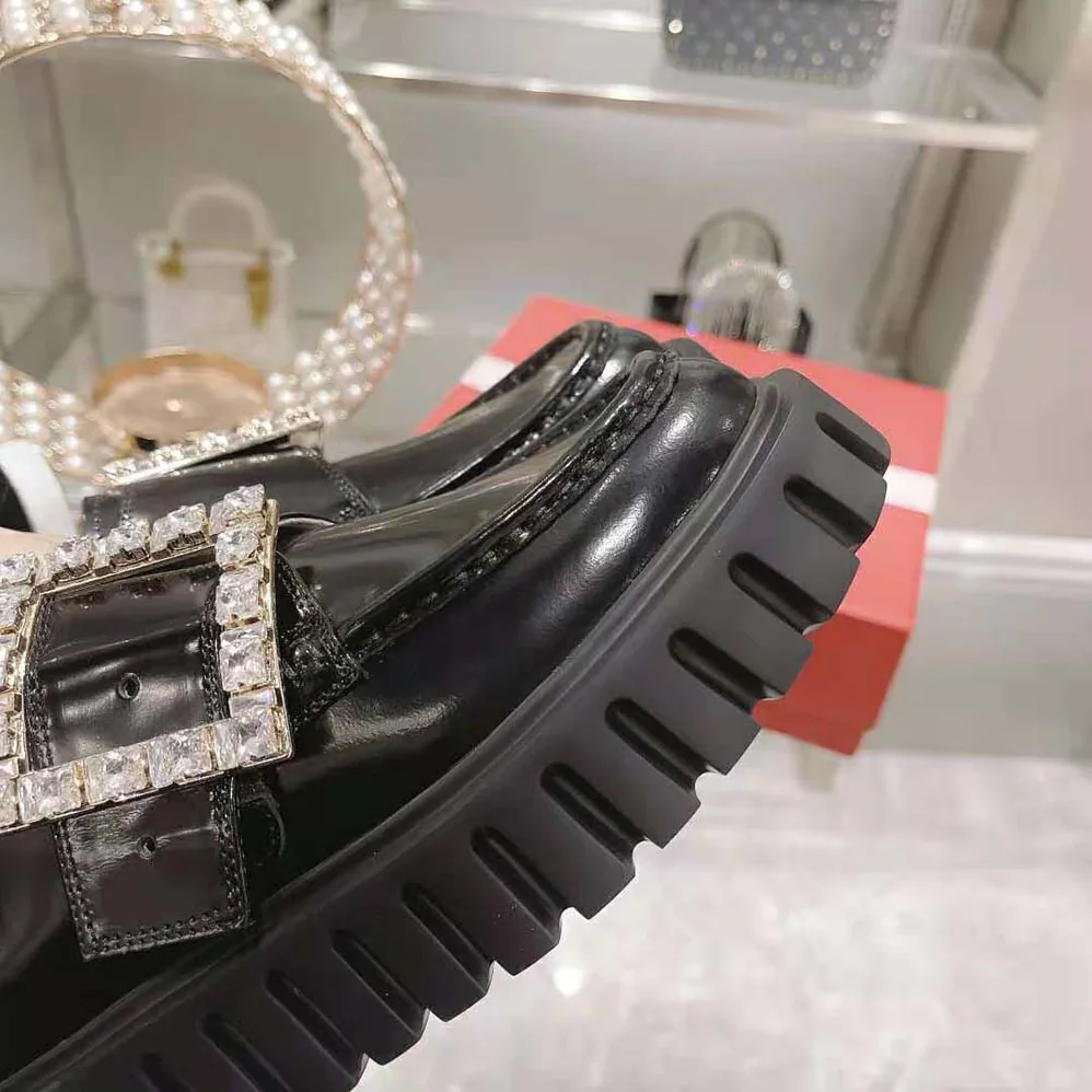 Roger Vivier Viv Go-Thick Strass Buckle Loafers in Patent Leather for Women Roger Vivier Viv Go-Thick Strass Buckle Loafers in Patent Leather for Women