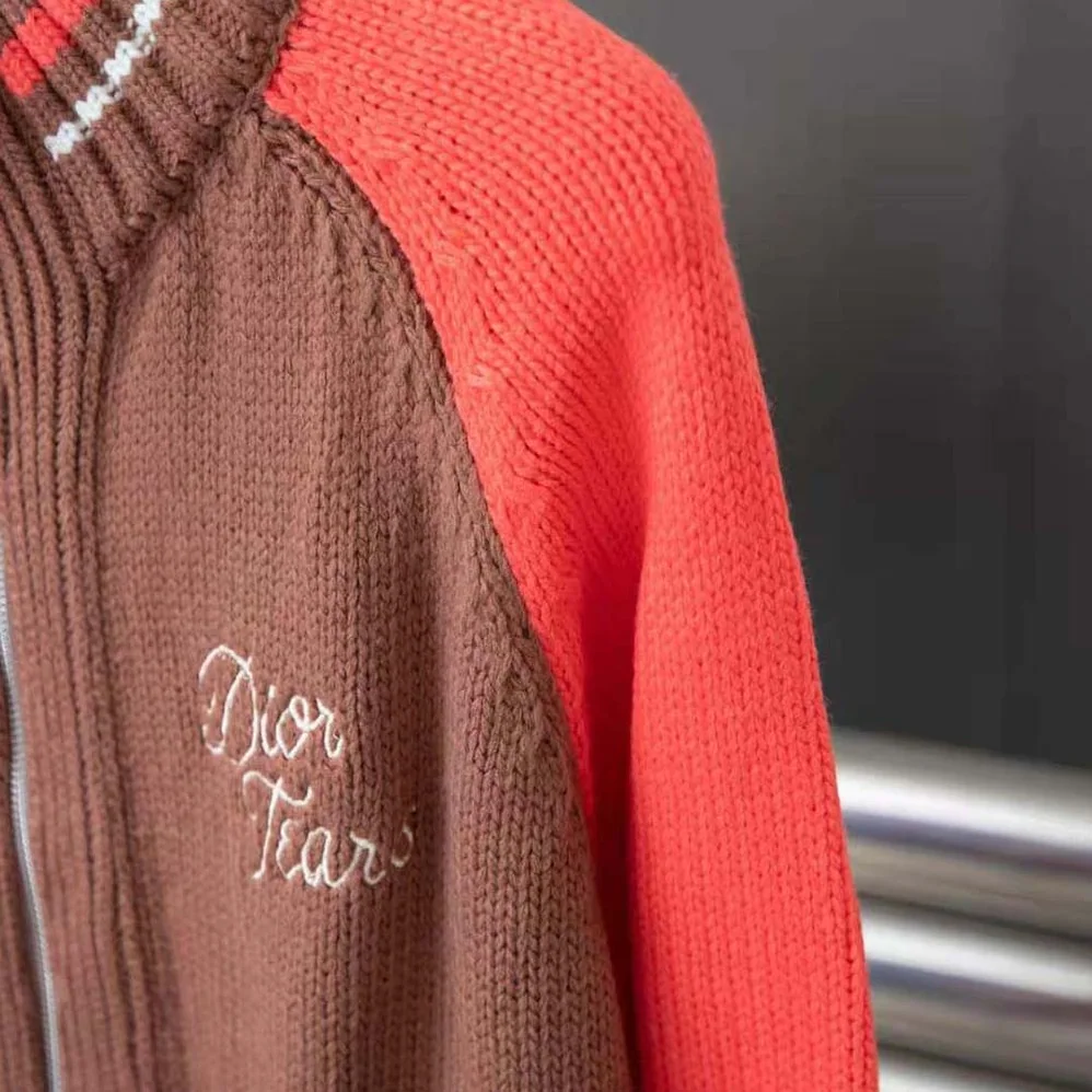 Dior Tears Zipped Blouson Brown and Red Wool and Cashmere Jersey for Men