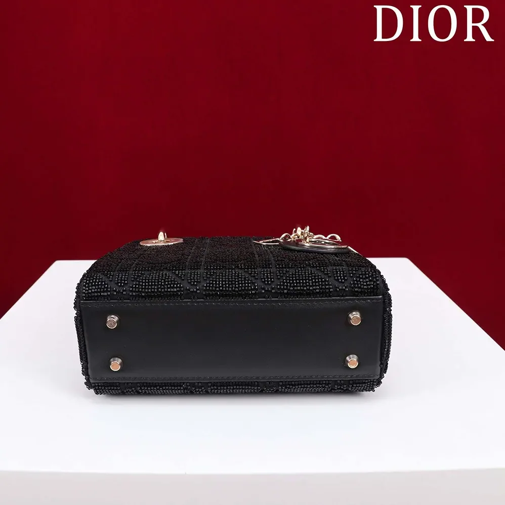 Dior Micro Lady Dior Bag Gray Metallic Cannage Lambskin with Bead Embroidery for Women