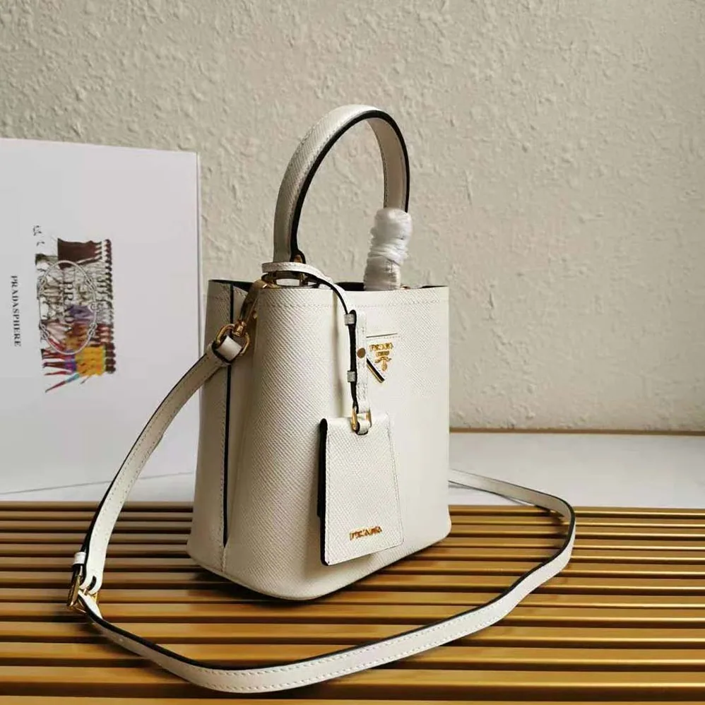 Prada Small Saffiano Leather Prada Panier Bag for Women in White Prada Small Saffiano Leather Prada Panier Bag for Women in White