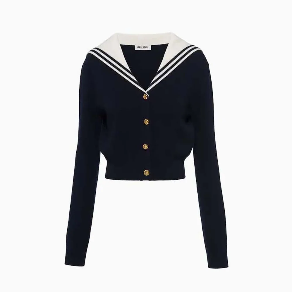 Miu Miu Cashmere Cardigan with Intarsia Logo for Women Miu Miu Cashmere Cardigan with Intarsia Logo for Women