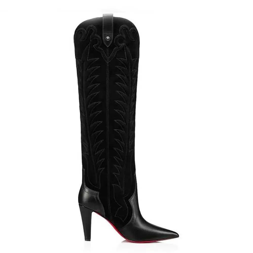 Christian Louboutin Santia Botta 85 mm Boots Calf leather and Veau Velours for Women in Black Christian Louboutin Santia Botta 85 mm Boots Calf leather and Veau Velours for Women in Black