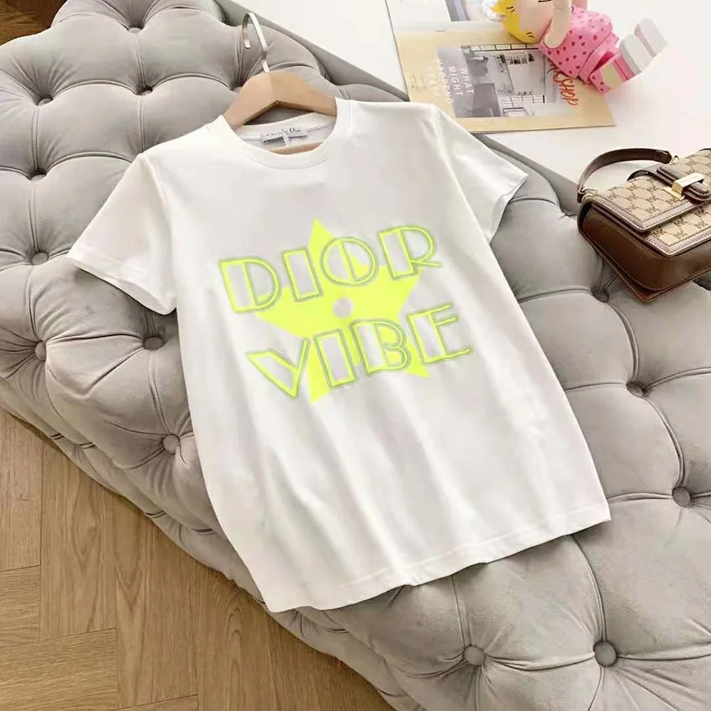 Dior Vibe T-shirt Ecru and Fluorescent Yellow Cotton and Linen Jersey for Women Dior Vibe T-shirt Ecru and Fluorescent Yellow Cotton and Linen Jersey for Women