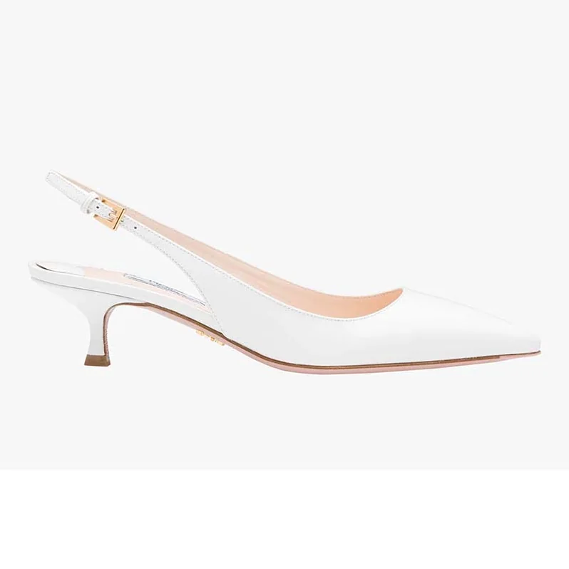 Prada Pointy Toe Slingback Pumps 45 mm Covered Heel for Women in White Prada Pointy Toe Slingback Pumps 45 mm Covered Heel for Women in White
