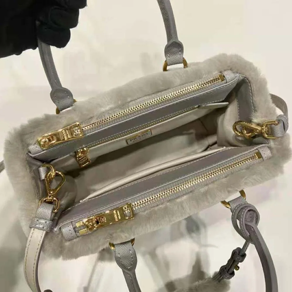 Prada Prada Galleria Shearling Mini-Bag for Women in Silver