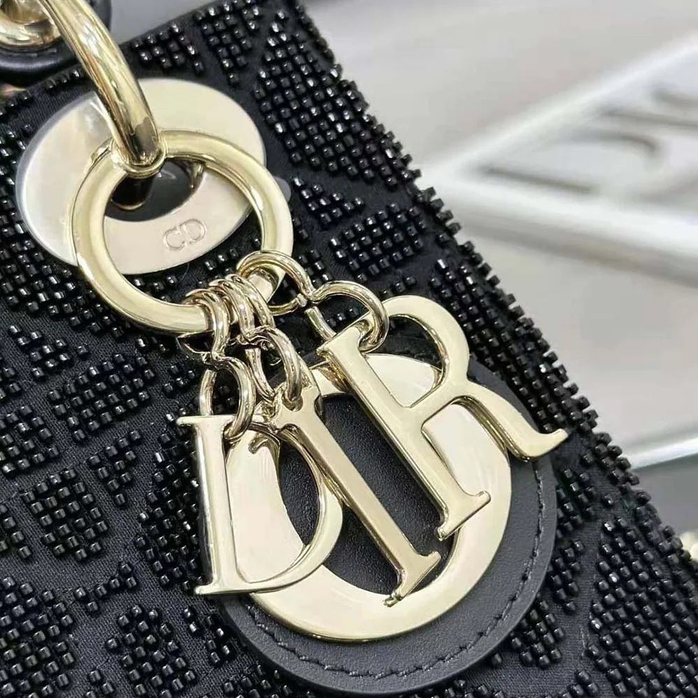 Dior Mini Lady D-joy Bag Black Cannage Cotton with Micropearl Embroidery for Women Dior Mini Lady D-joy Bag Black Cannage Cotton with Micropearl Embroidery for Women