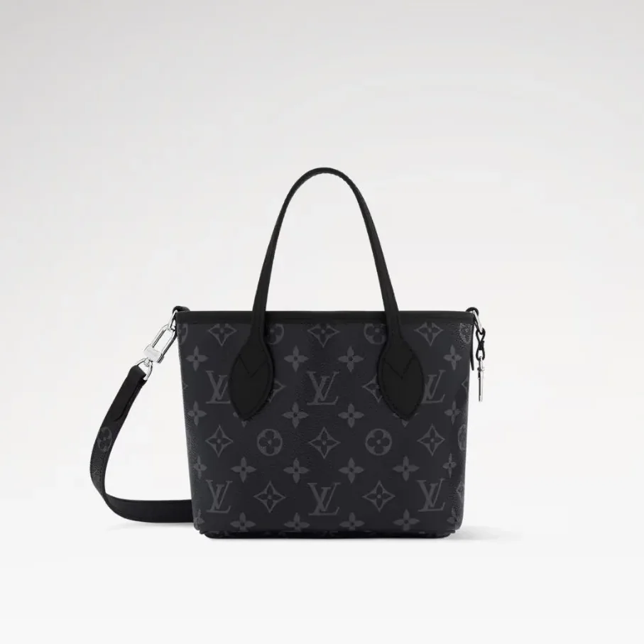 Louis Vuitton Neverfull Bandouliere Inside Out BB Tote Bag in Black Silver Hardware