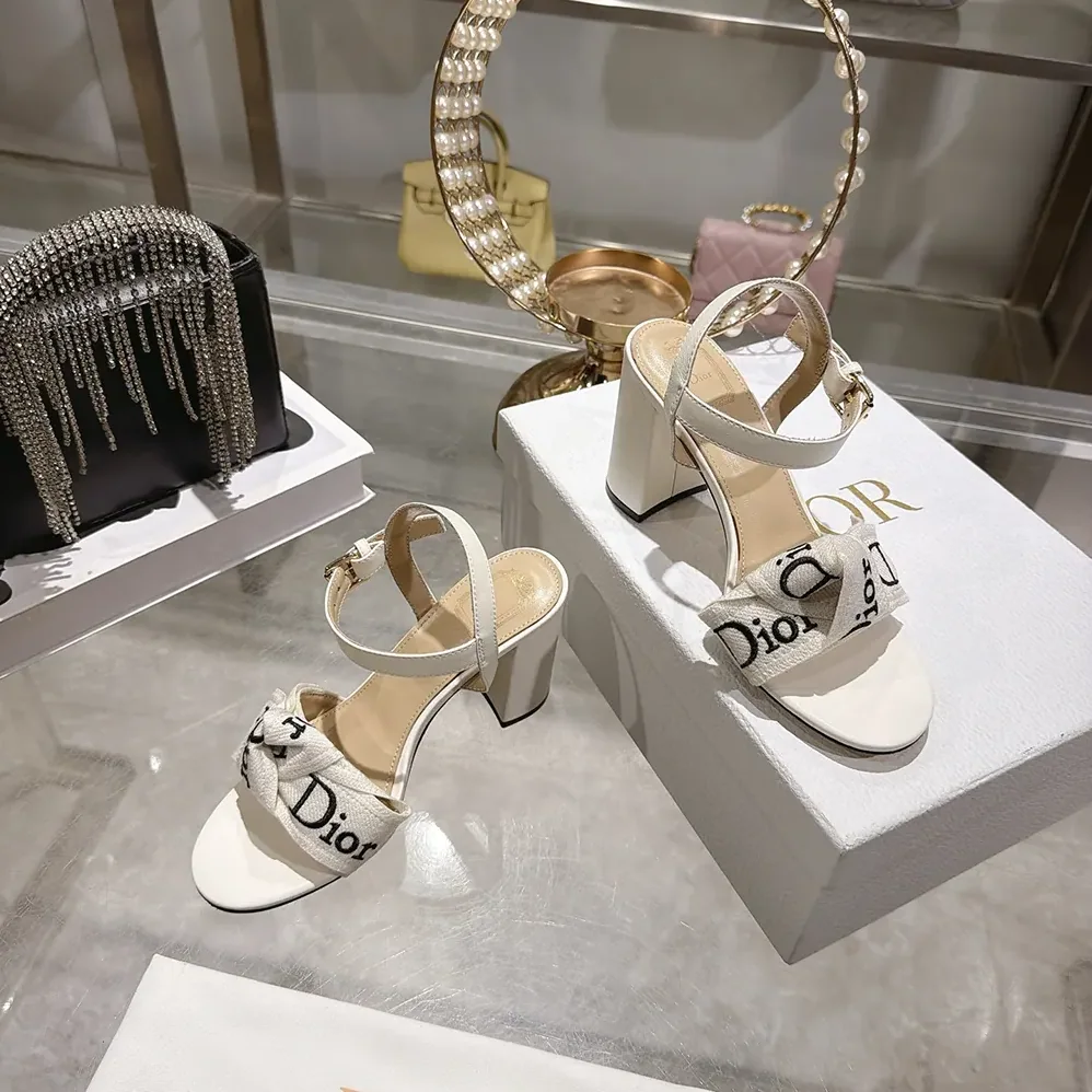 Dior J'Adior Heeled Sandal Embroidered Cotton and Trench Lambskin for Women Dior J'Adior Heeled Sandal Embroidered Cotton and Trench Lambskin for Women