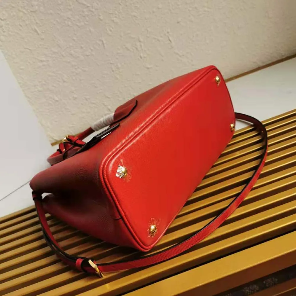 Prada Small Saffiano Leather Double Prada Bag for Women in Red