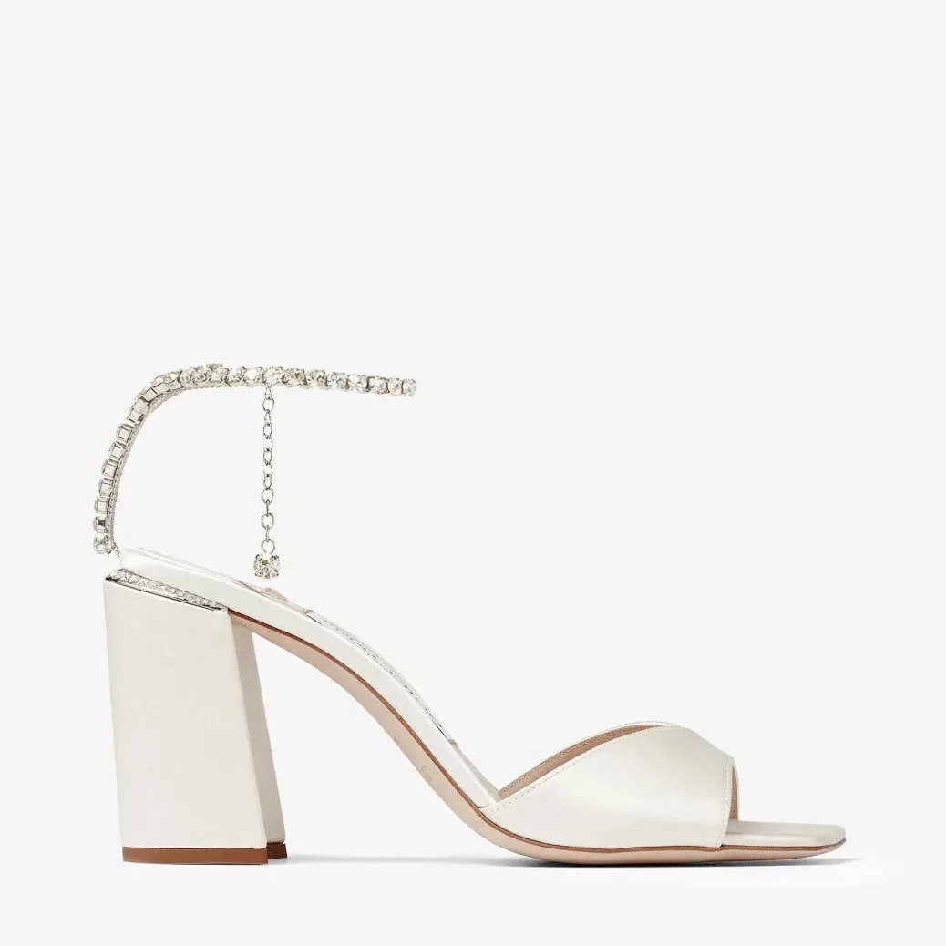 Jimmy Choo Saeda Sandal Block Heel 85 Ivory SAEDASANDALBH85BGH Jimmy Choo Saeda Sandal Block Heel 85 Ivory SAEDASANDALBH85BGH