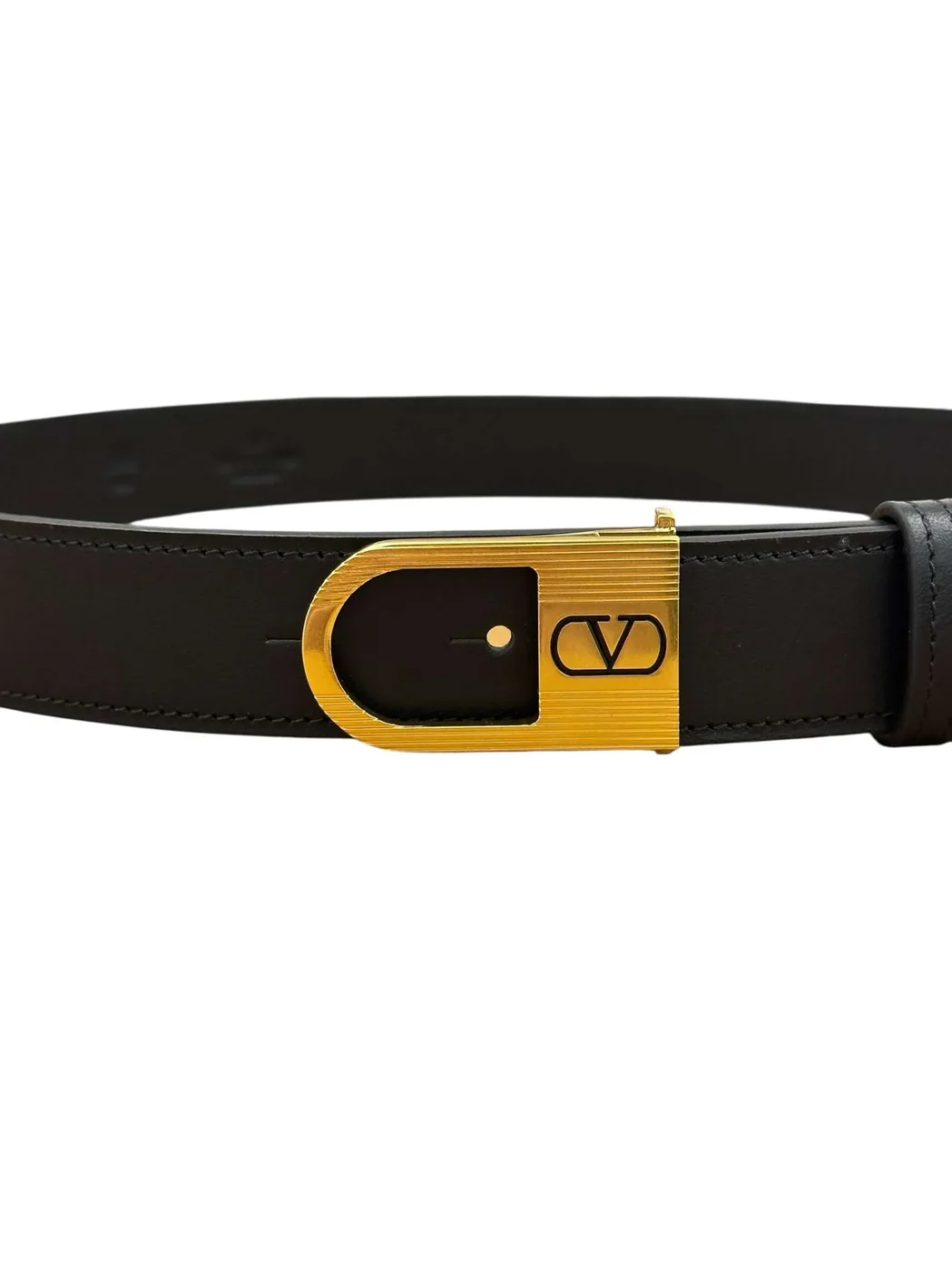 V-logo calfskin leather signature belt