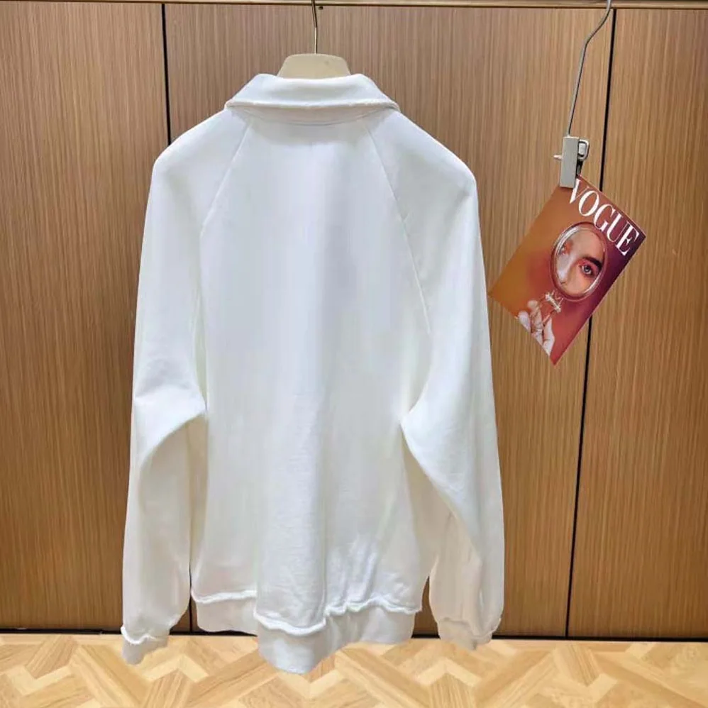 Miu Miu Cotton Polo Sweatshirt with Embroidered Logo for Women in White Miu Miu Cotton Polo Sweatshirt with Embroidered Logo for Women in White