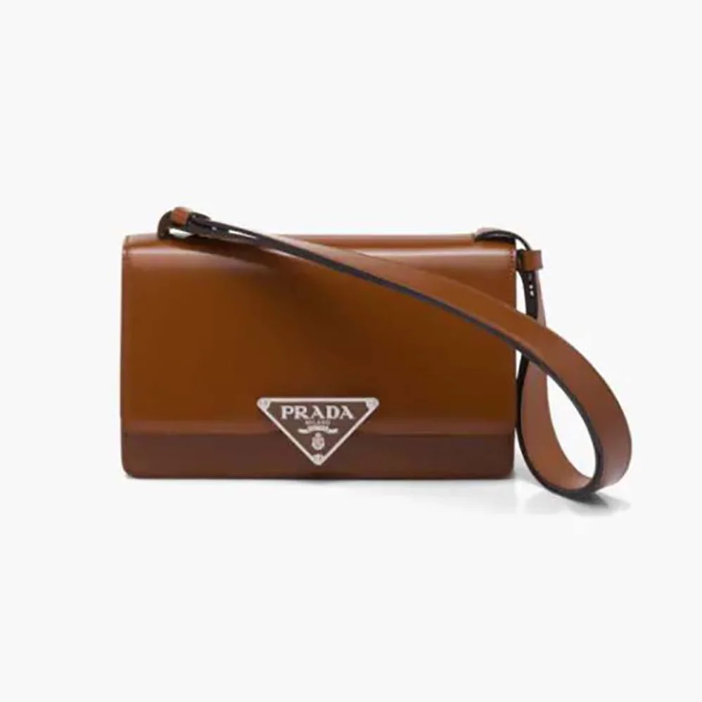 Prada Embleme Brushed-Leather Bag for Women in Brown