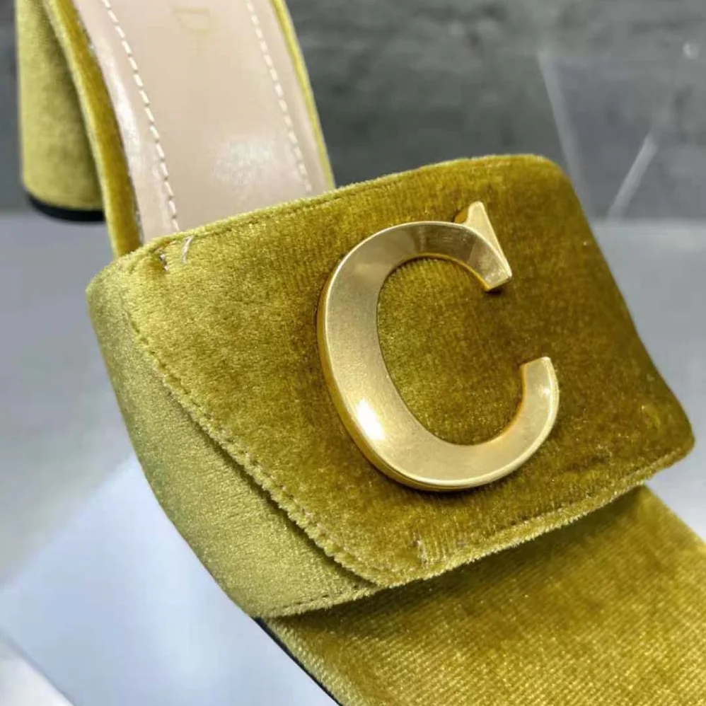 Dior C'est Dior Heeled Slide Lime Yellow Velvet for Women Dior C'est Dior Heeled Slide Lime Yellow Velvet for Women