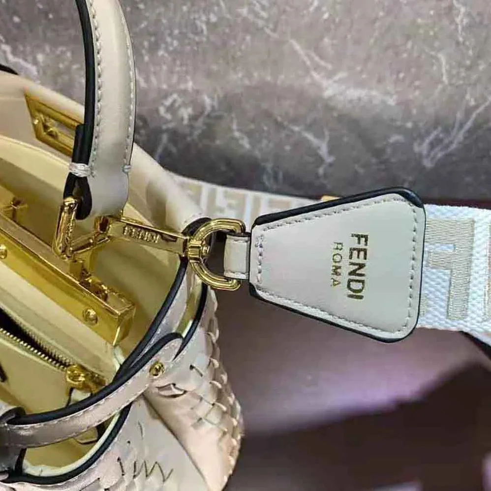 Fendi Peekaboo Mini Beige Braided Leather Bag for Women Fendi Peekaboo Mini Beige Braided Leather Bag for Women