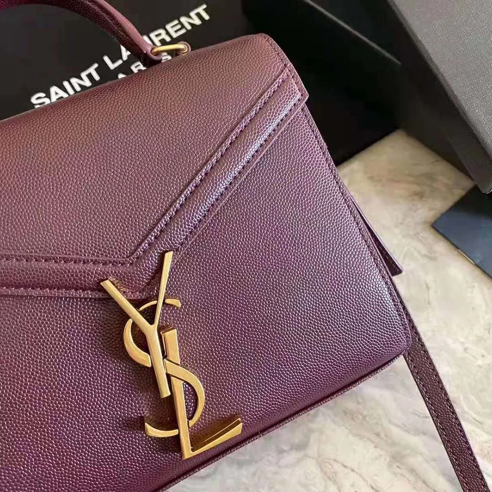 Saint Laurent YSL Cassandra Top Handle Medium Bag in Grain DE Poudre Embossed Leather for Women in Maroon
